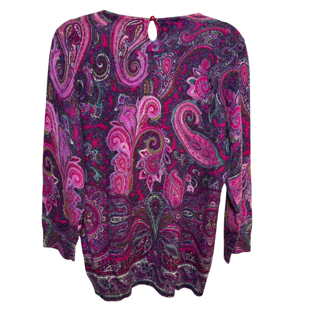 NWT Talbots Pure 100% Cashmere Sweater Medium Pink Paisley Preppy Classic Office - Picture 5 of 10